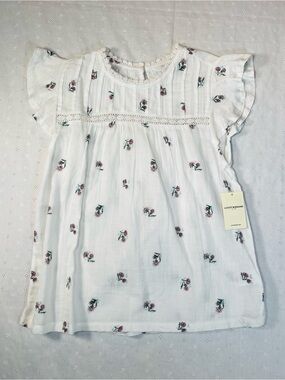 Lucky Brand White Dress with Pink and Green Floral Embroidery